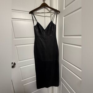 Mango genuine leather Black strap dress